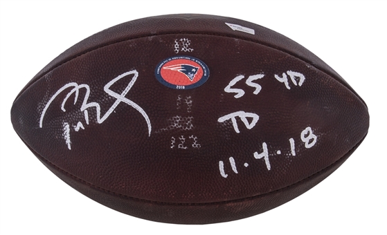 2018 Tom Brady Game Used, Signed & Inscribed Football Used On 11/4/2018 For 55 Yard Touchdown (Beckett & Fanatics)